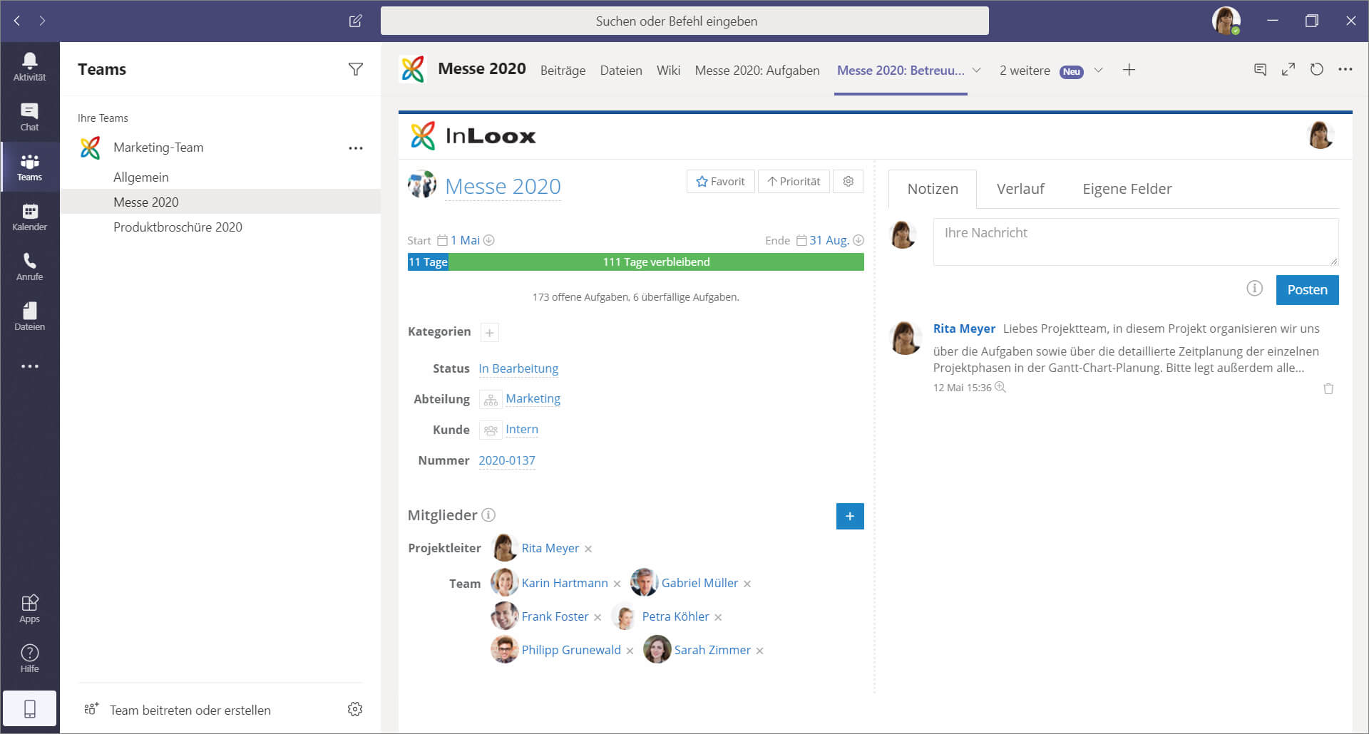InLoox Projektbetreuung in Microsoft Teams