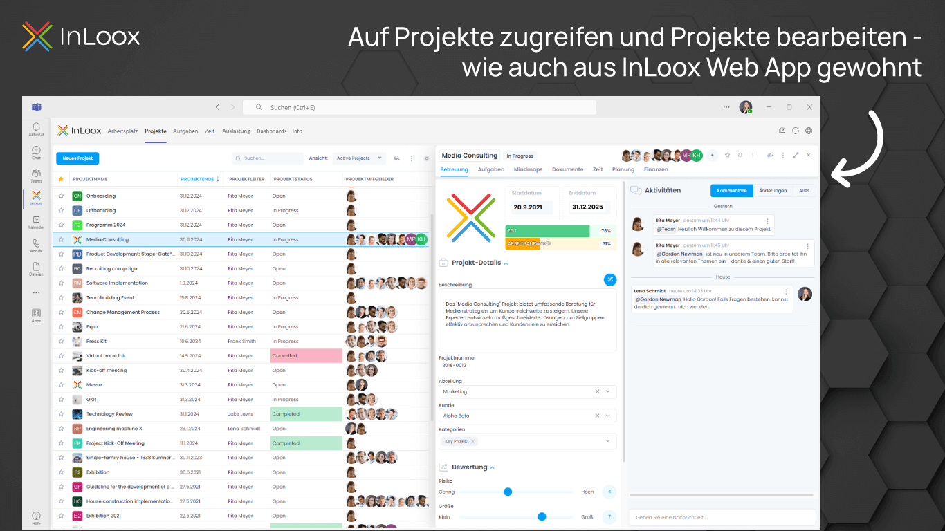 Projekte in InLoox für Teams einsehen und bearbeiten