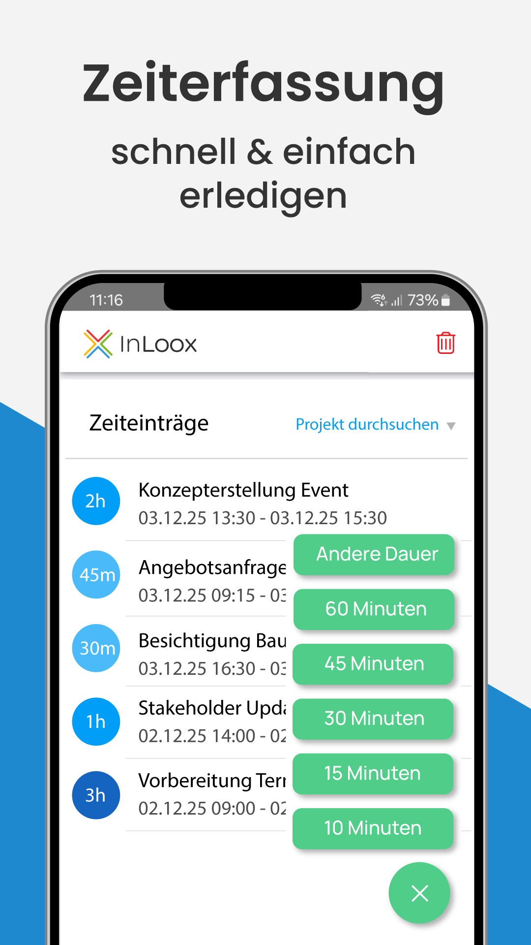 InLoox Mobile App - Zeiten erfassen