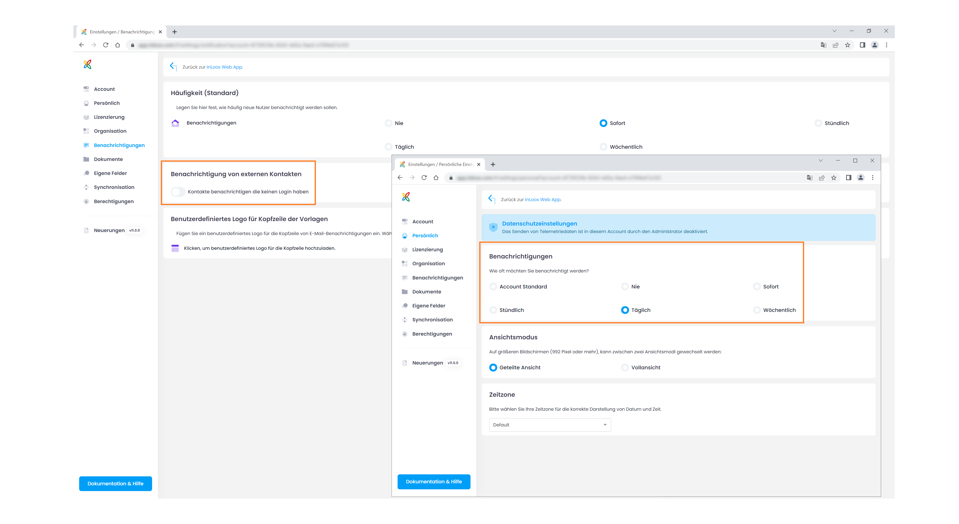 InLoox 11.1 - Benachrichtigungen einstellen