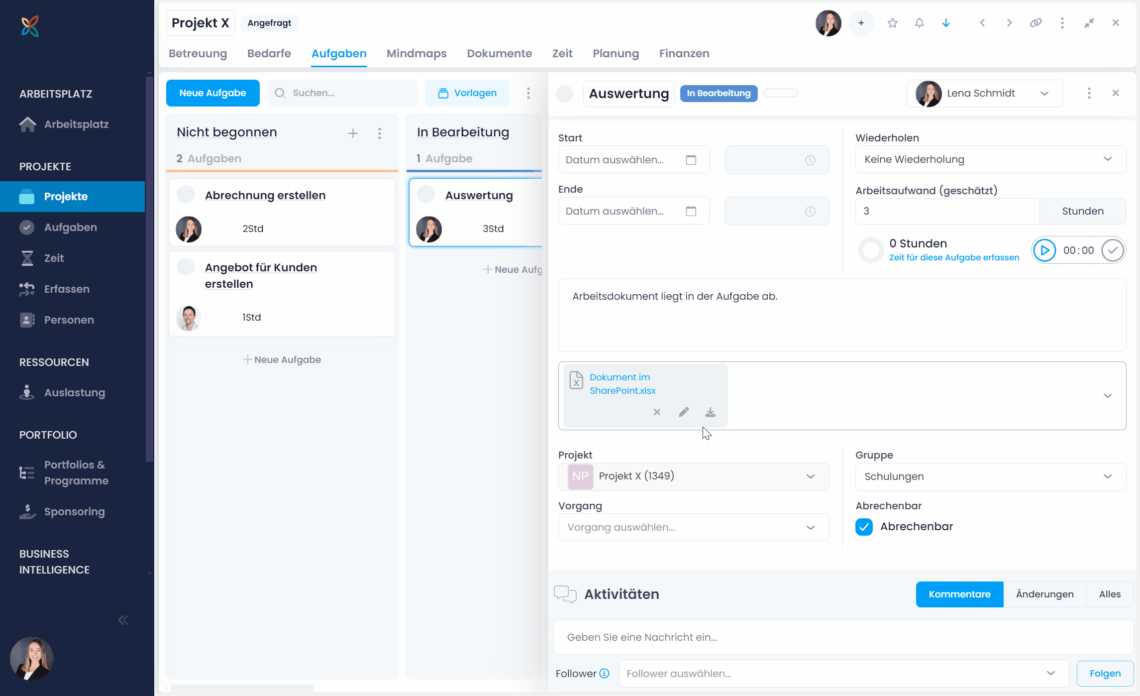 Dokument aus InLoox Aufgabe in SharePoint öffnen