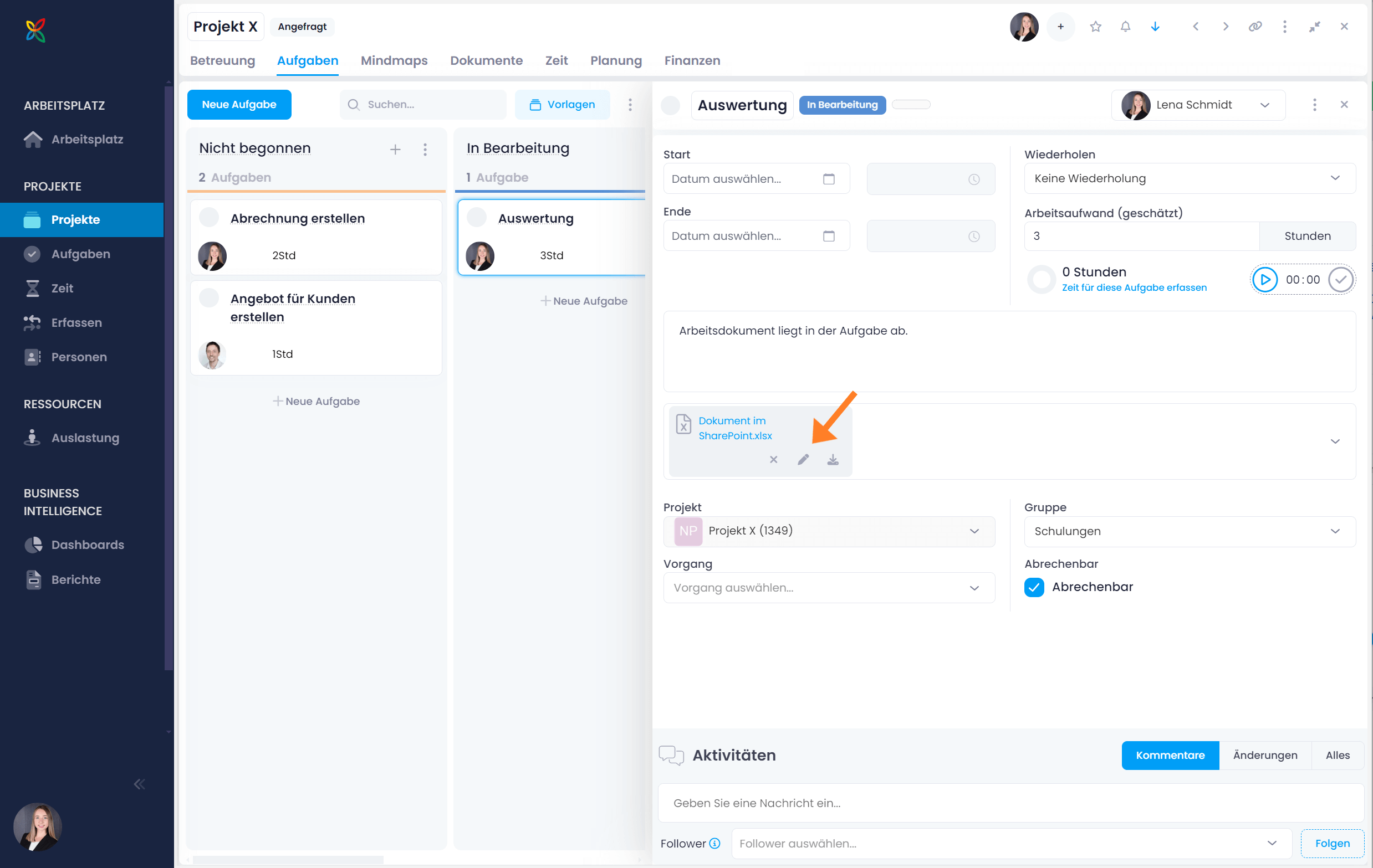 Dokument aus InLoox Aufgabe in SharePoint öffnen und bearbeiten