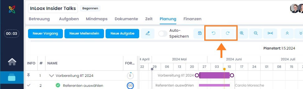 Änderungen in der Gantt-Planung rückgängig machen und wieder herstellen
