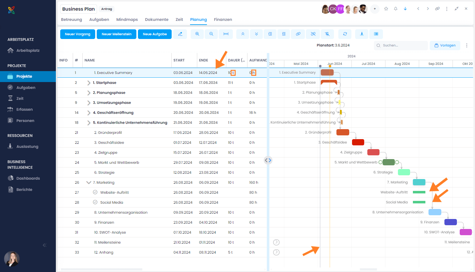 Visuelle Updates in der InLoox Gantt-Planung