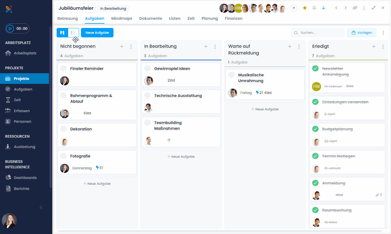 Aufgaben in Kanban- und Listenansicht