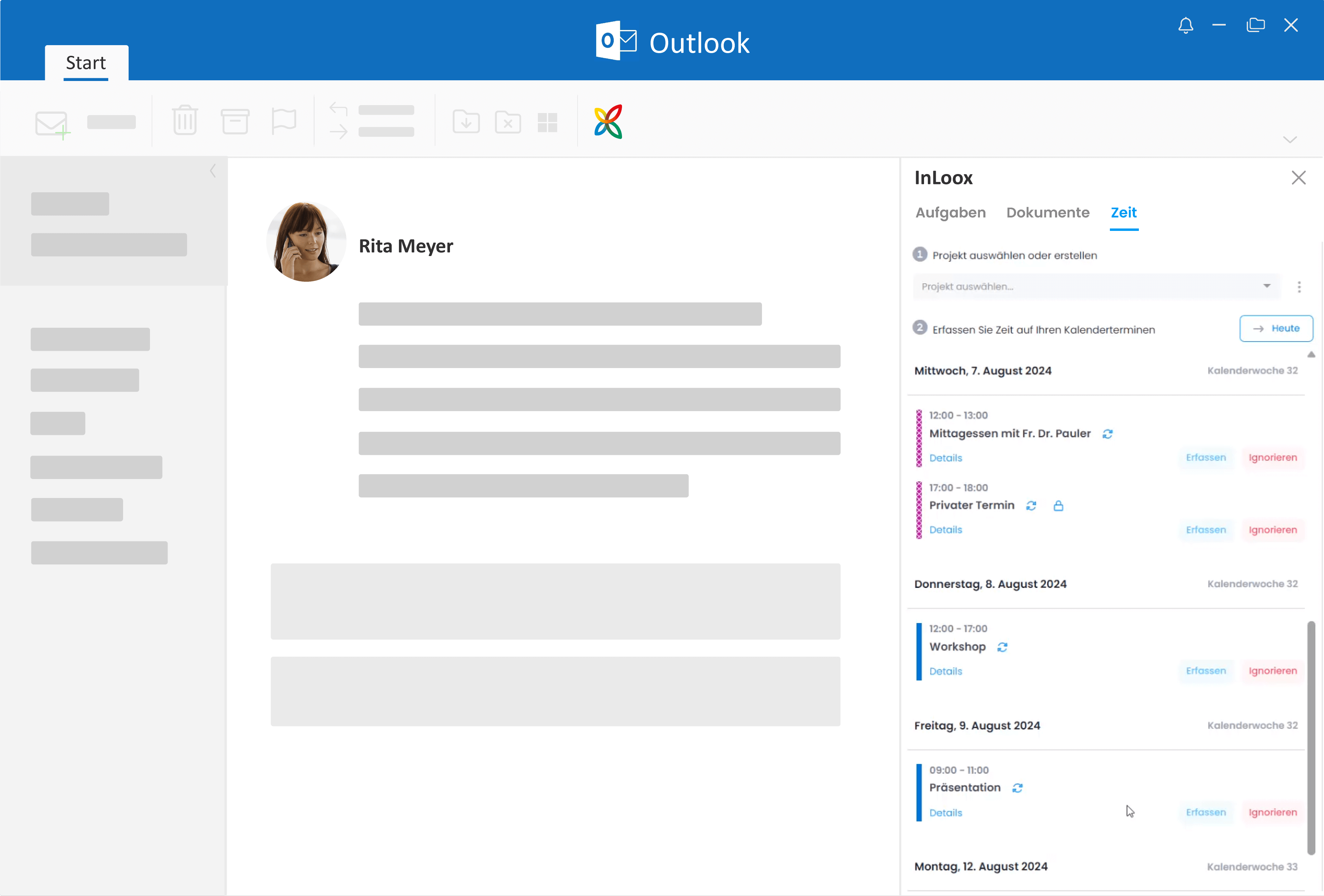 Zeiterfassung von Outlook Kalenderterminen - InLoox für Outlook Modern Add-in