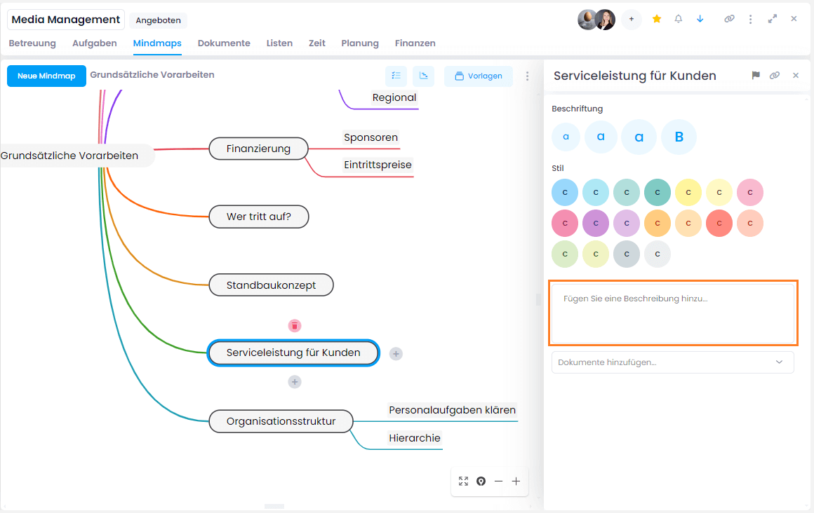 Beschreibung in Mindmap-Knoten