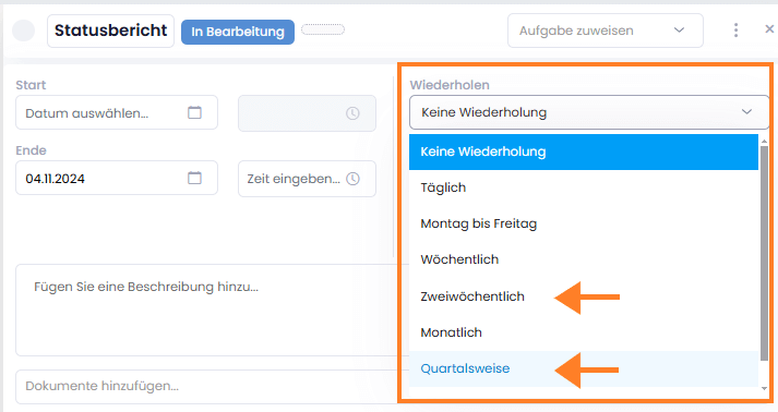 Neue Zeitintervalle bei wiederkehrenden Aufgaben