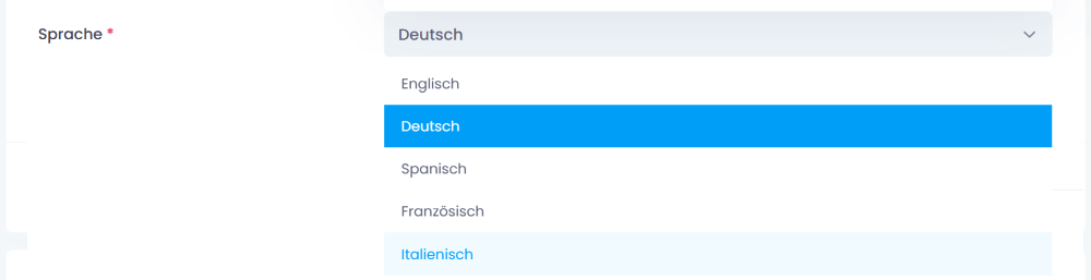 Auswahl der Sprachen Deutsch, Englisch, Spanisch, Französisch und Italienisch