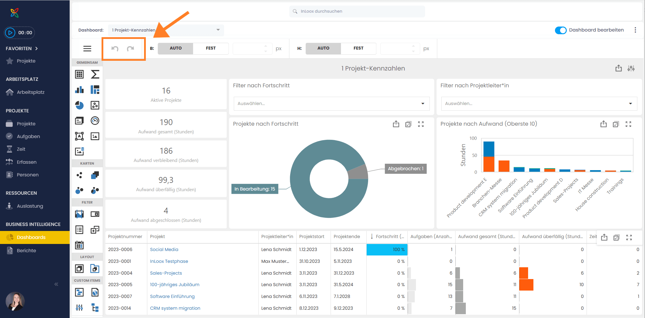 Rückgängig machen & Wiederherstellen im Dashboard-Designer