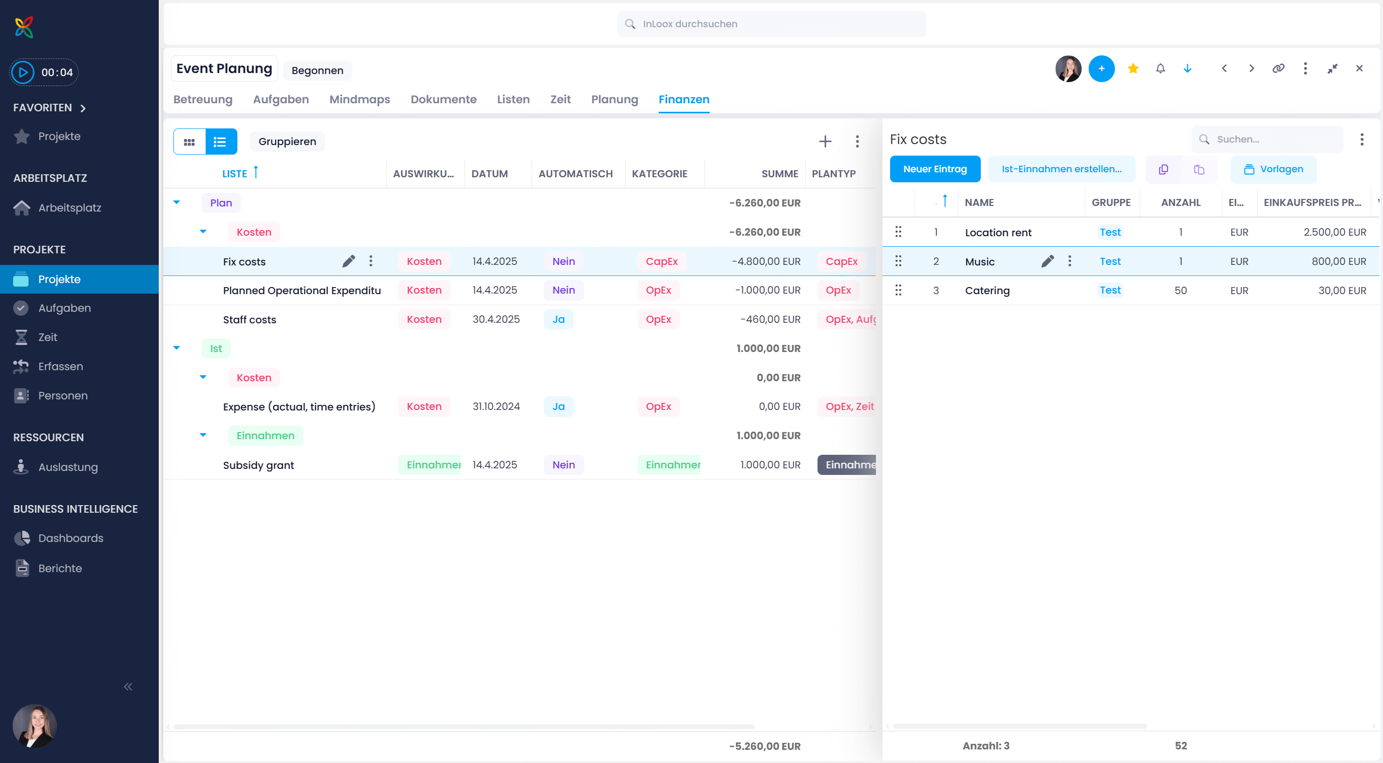 Finanzen in InLoox
