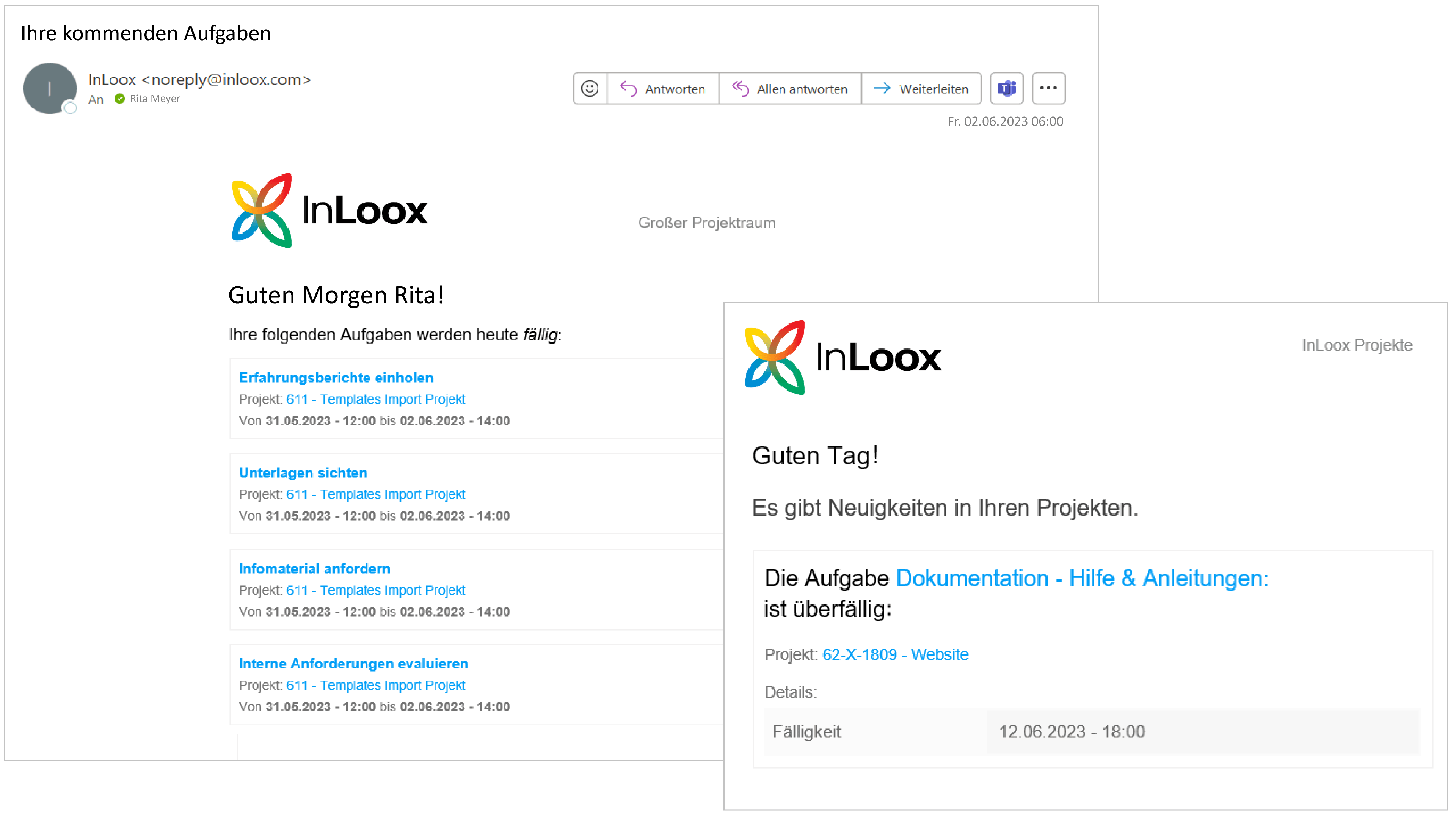 E-Mail Benachrichtigung über kommende und überfällige Aufgaben in InLoox