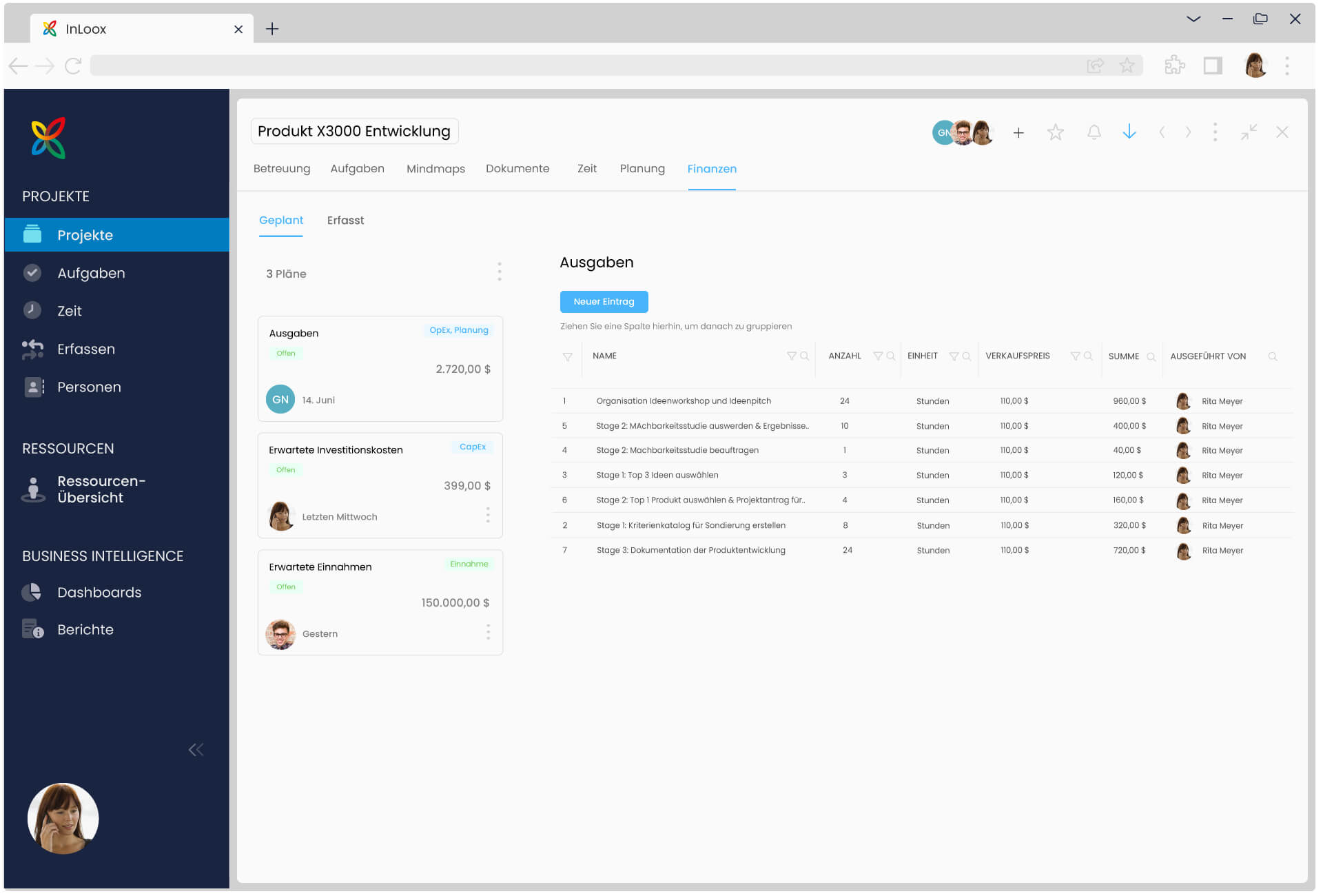 Finanzen in InLoox Web App