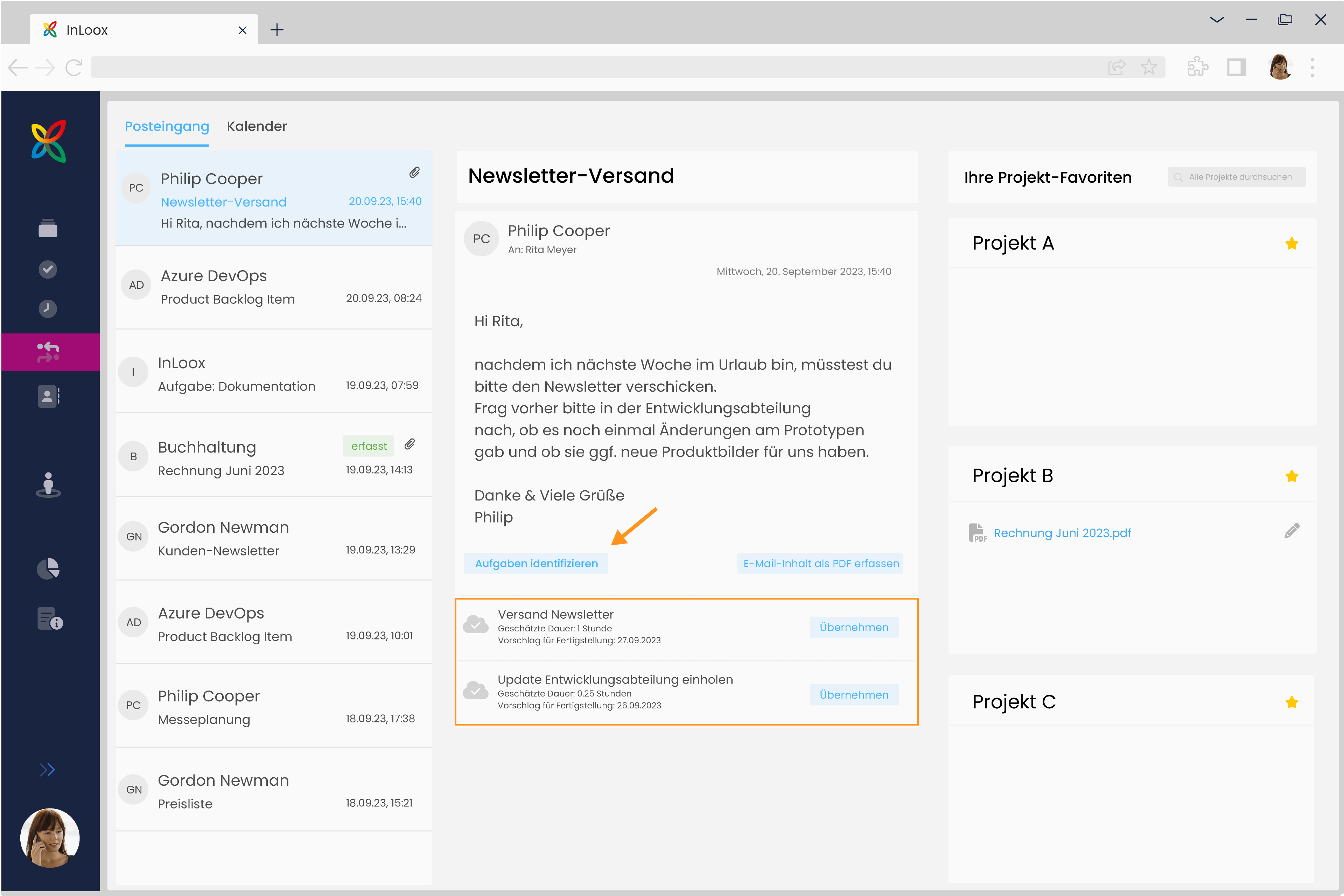 Automatisch Aufgaben aus E-Mails identifizieren mit InLoox KI