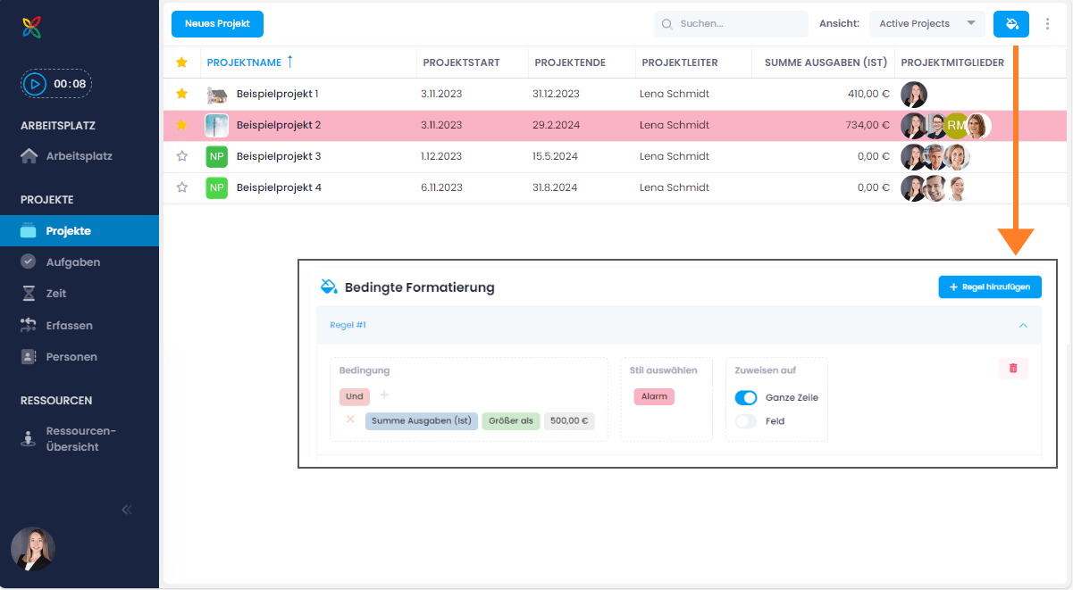 Die Bedingte Formatierung in InLoox Web App