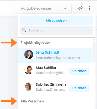 Aufgabe zuweisen - Projektmitglieder vs. Alle Personen