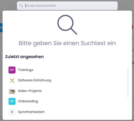 Zuletzt angesehene Projekte in InLoox öffnen