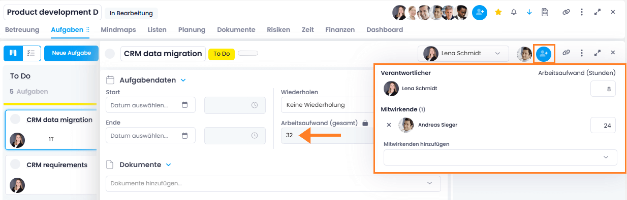 Mitwirkende und Verantwortliche einer Aufgabe