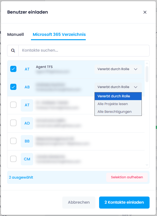 Benutzer aus Microsoft365 Verzeichnis zu InLoox einladen