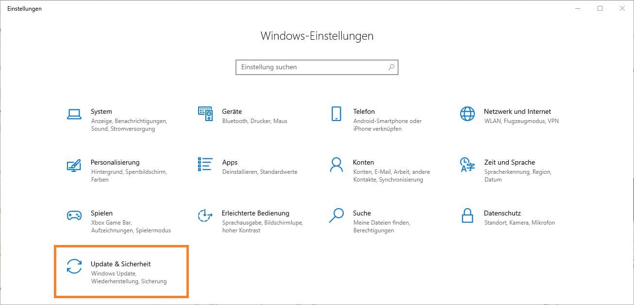 Einstellungen - Update & Sicherheit