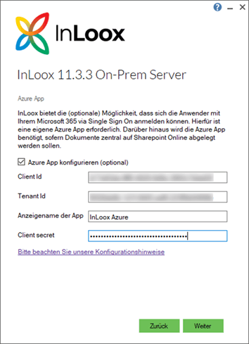 InLoox Setup - Daten eintragen