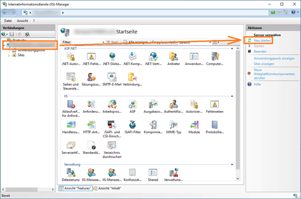Internetinformationsdienste (IIS) neu starten
