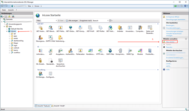 Neustart der InLoox Site im IIS