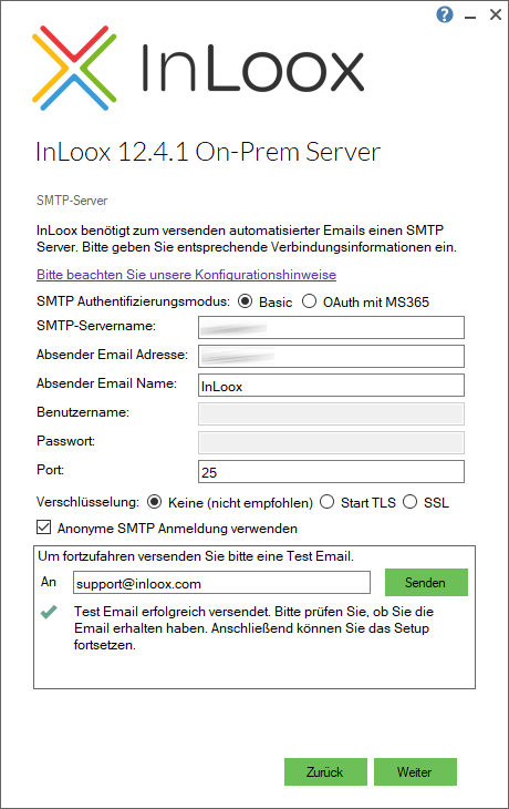 SMTP-Server Test Email eintragen