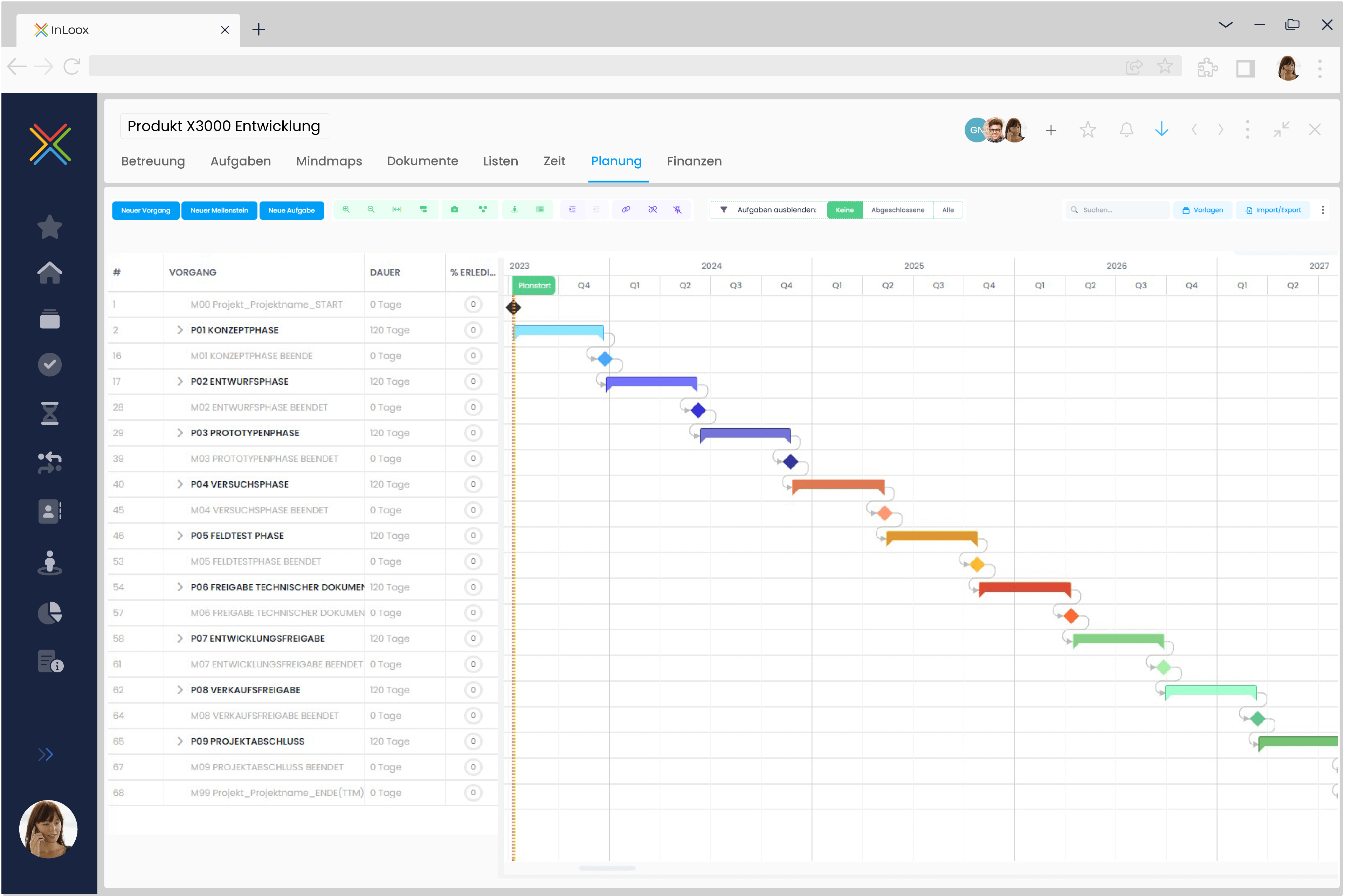 Konstruktionsplanung im Gantt-Chart in InLoox
