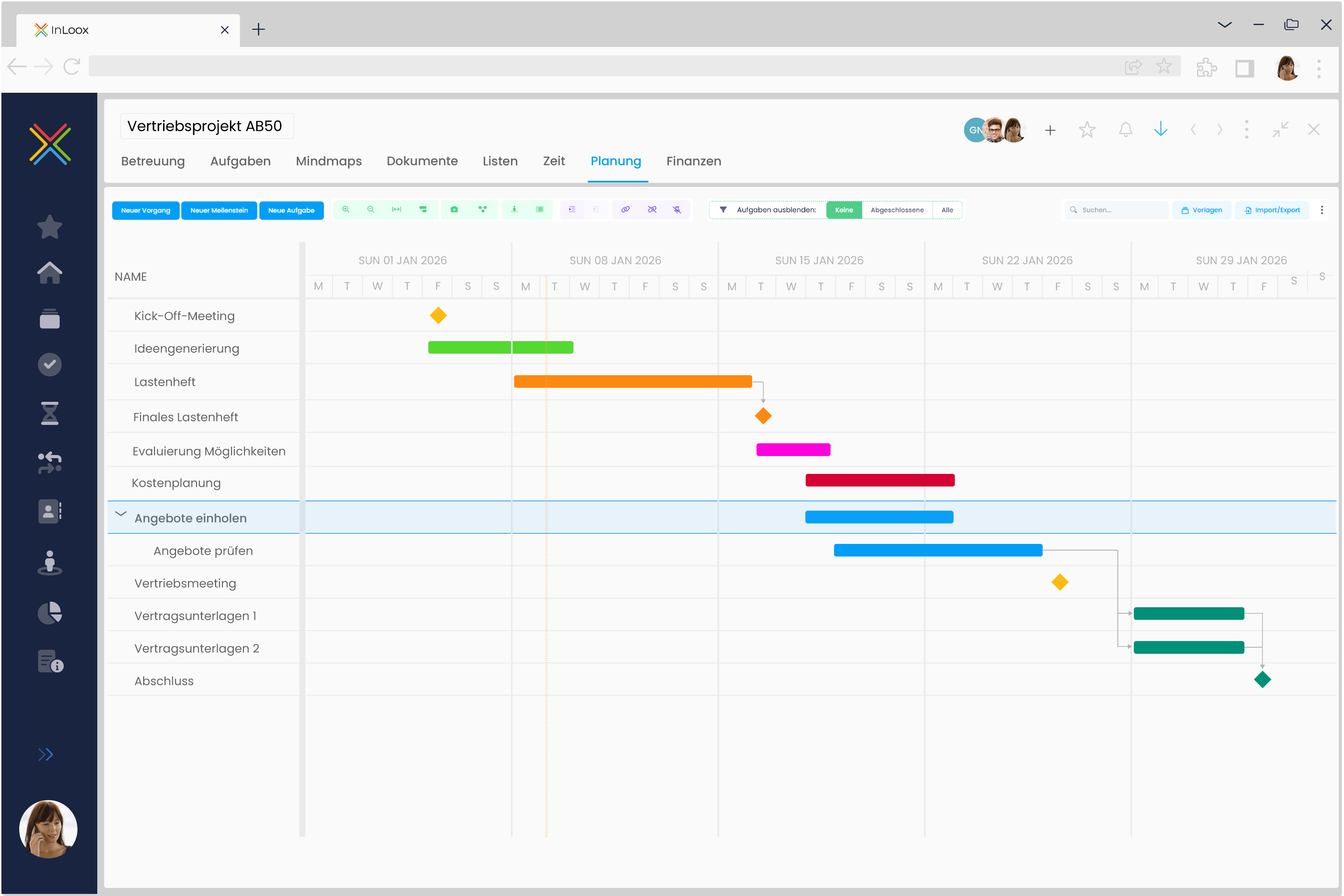 Projektzeitplanung in InLoox mithilfe von Gantt-Charts