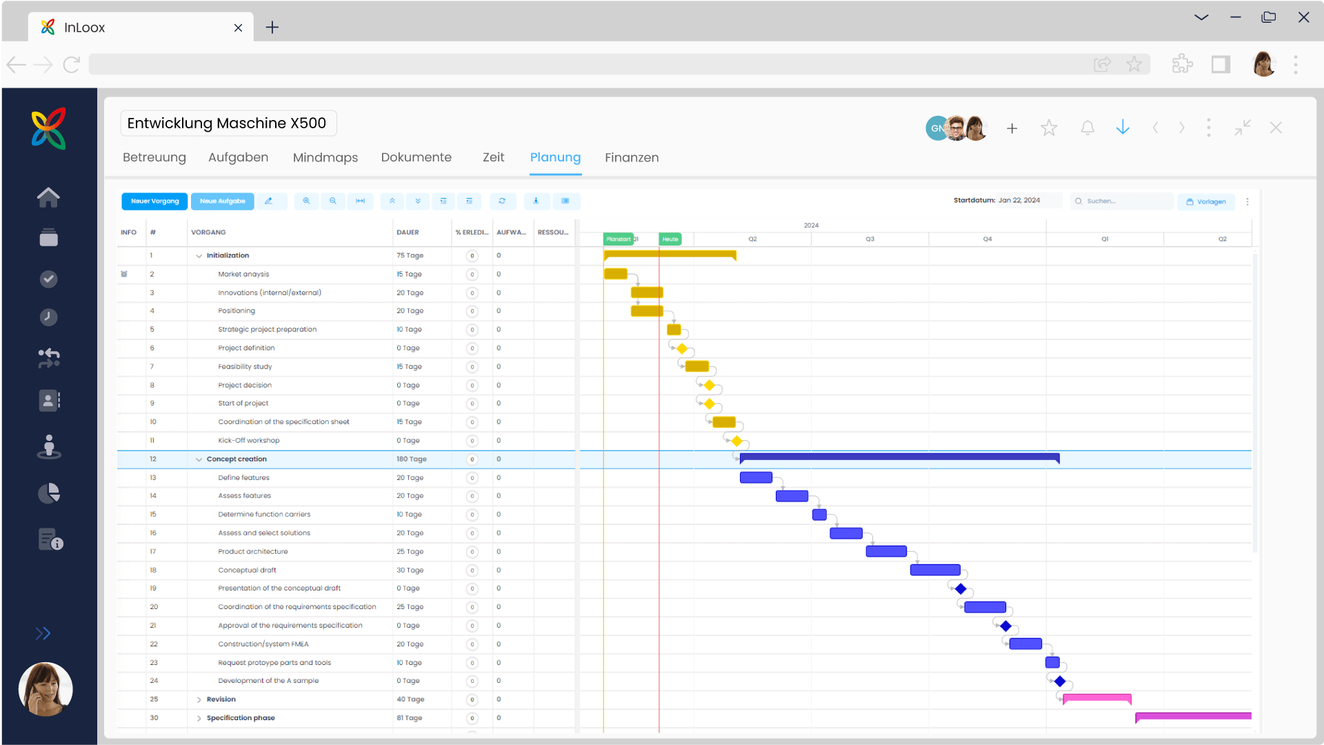 Gantt-Planung in InLoox Web App