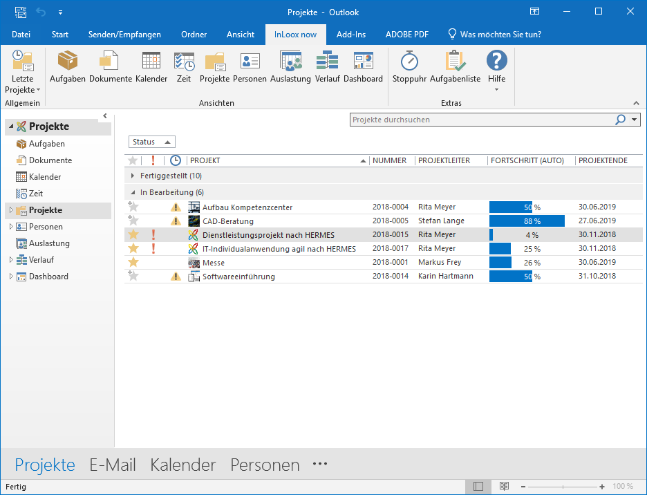 <b>Projektliste</b> – Behalten Sie den Fortschritt aller Projekte stets im Blick.