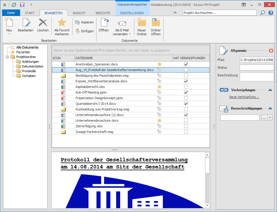 <b>Dokumentenmanagement</b> &mdash; Projektdokumente übersichtlich organisieren.