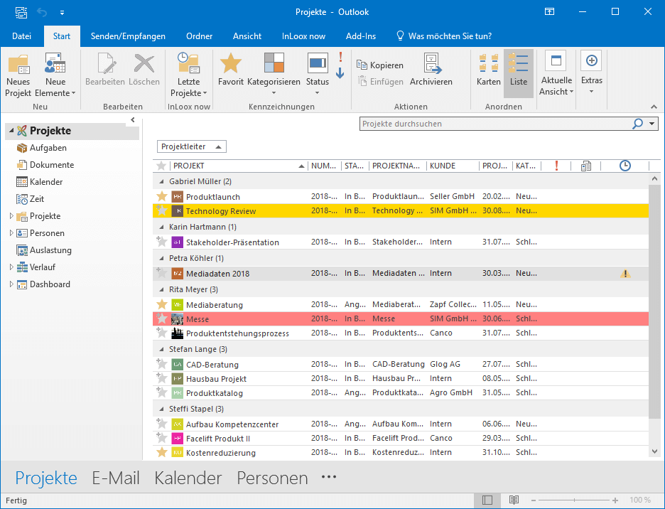 InLoox für Outlook - Projektliste 