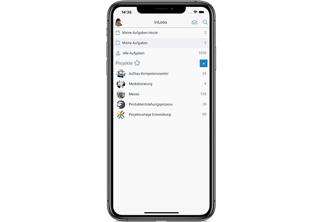 InLoox Mobile App: Die Projektliste