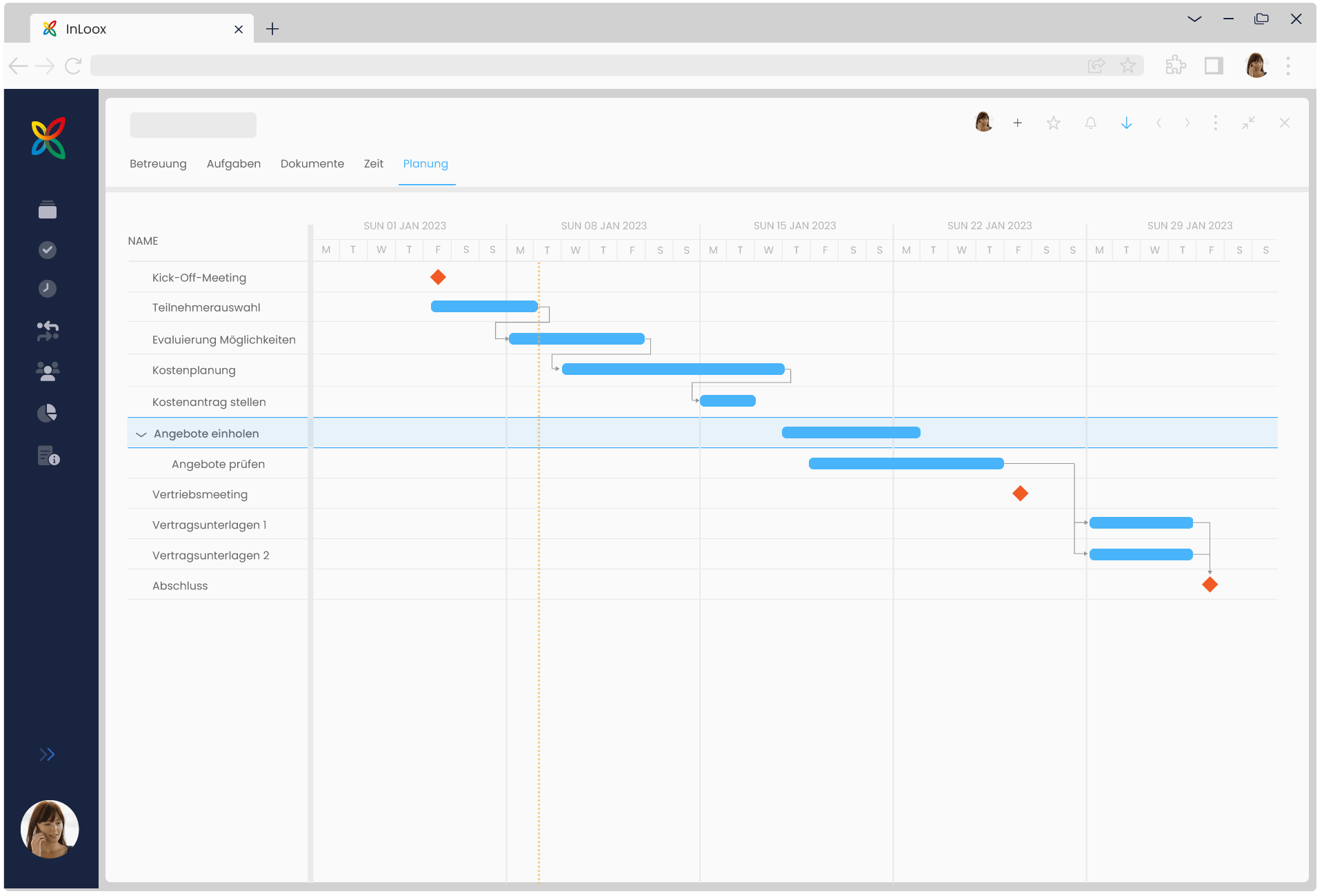 Gantt-Diagramme visualisieren die Projektzeitplanung, stellen Abhängigkeiten zwischen Vorgängen und Meilensteinen dar, und geben dem Projektteam eine sichere Planungsgrundlage. ©InLoox GmbH